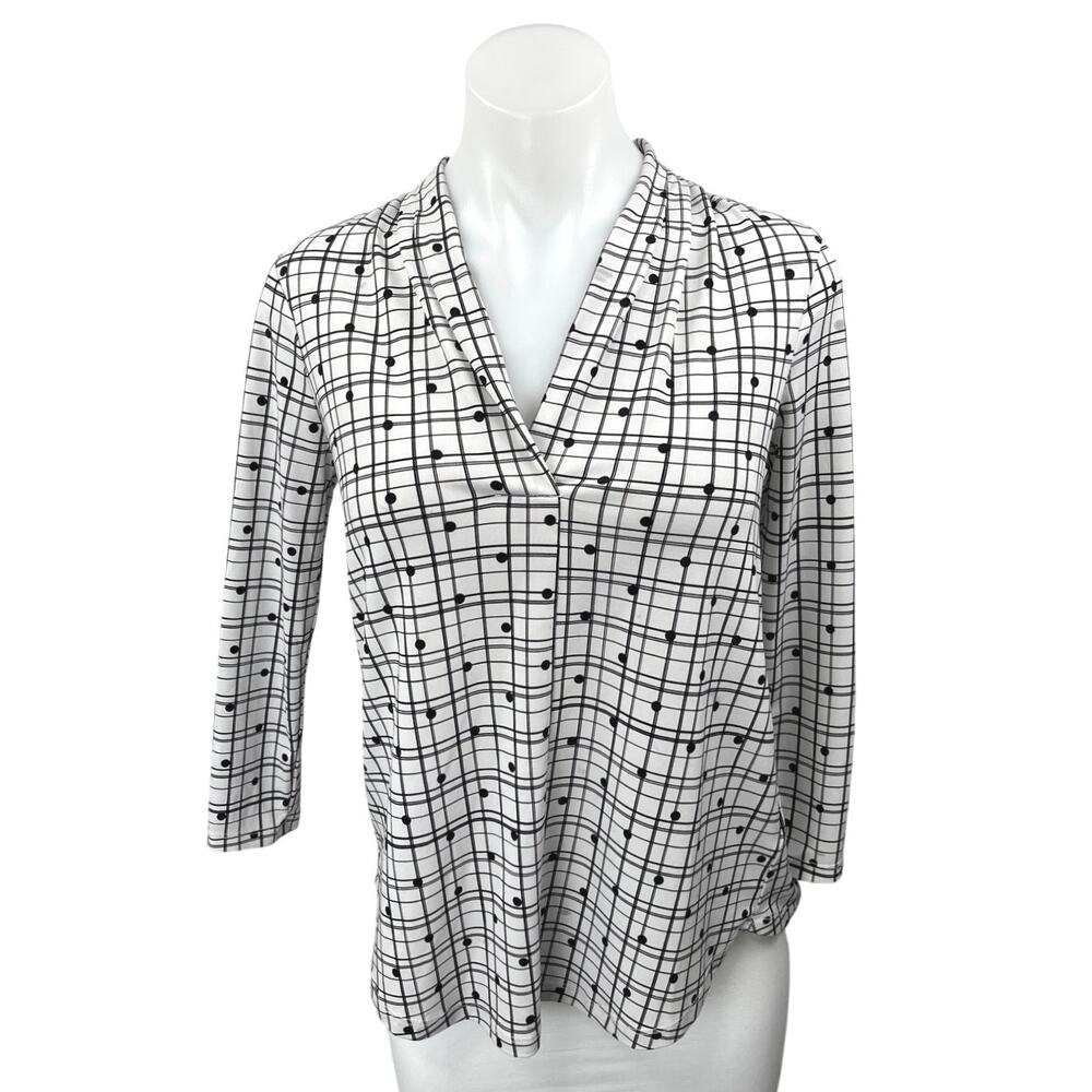 Charter Club White Black Plaid Polka Dots Long Sleeve Button Down Shirt Top Sz S
